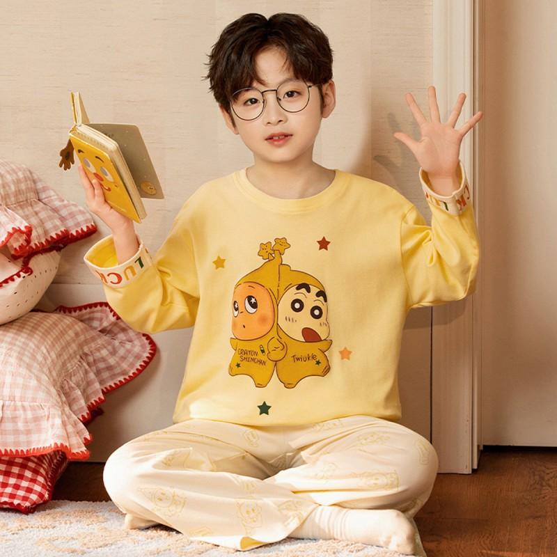 100% Combed Cotton Boys Pajama Set Long Sleeve Cartoon Print Sleepwear Teens 8 Years Lightweight Home Wear