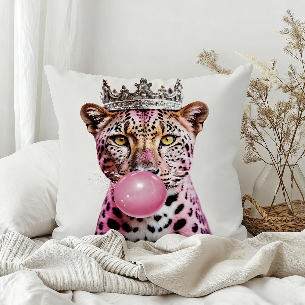 Trendy Pink Retro Leopard Girl Pillow Case Sofa Living Room Bedroom Headboard Backrest Square Cushion Nap Time