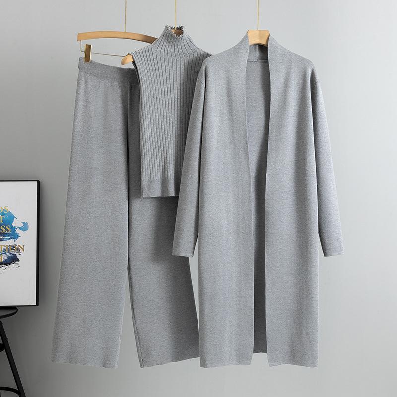 Autumn And Winter Lazy Temperament Knitted Suit Sleeveless Vest Sweater Cardigan Pants Three Piece Set