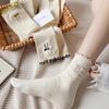 5 Pairs of Lace Mid-calf Socks for Girls In Spring and Summer, Fashionable Bow Tie Stockings, Simple and Sweet, and Student Stack Socks
