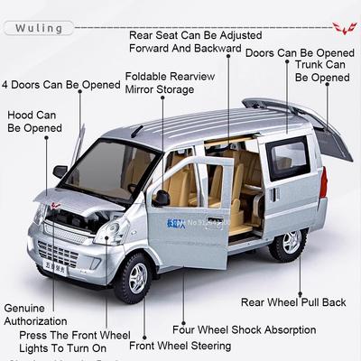 1:24 WuLing RongGuang HongGuang MINIEV Toy Car Model Alloy Body Rubber Tires Sound Light SUV Models for Boys Birthday Gifts