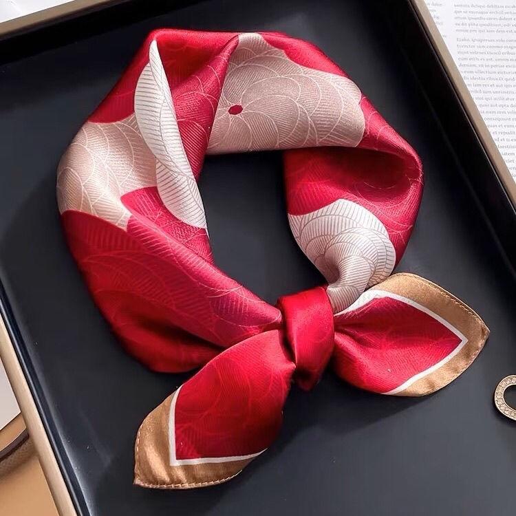 Women's Red Small Square Silk Scarf: High-end Elegance Decorative Necktie & Scarf