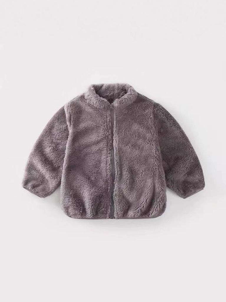 Unisex Kids' Velvet Jacket - Solid Color Long Sleeve for Spring & Autumn