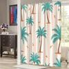 1pc Tropical Watercolor Style Palm Tree Shower Curtain White Peach Stripes Polyester Fabric 12 hooks 70.8x70.8 inches