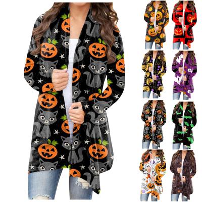 Fashion Women's Halloween Animal Cat  Print Long Sleeve Cardigan Jacket