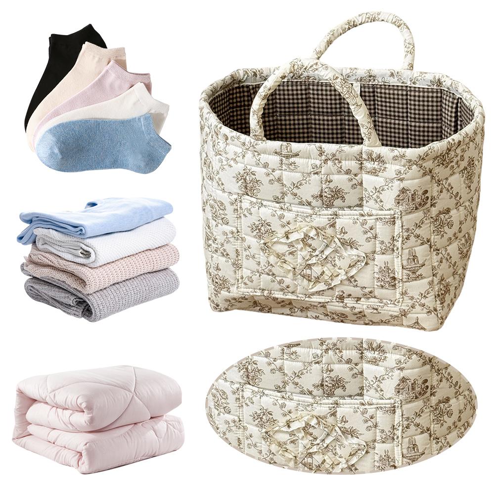 Fabric Pastoral Debris Organizing Bag with Easy Carry Handles Laundry Storage Bin for Shelves Closet Laundry Home Office Decor