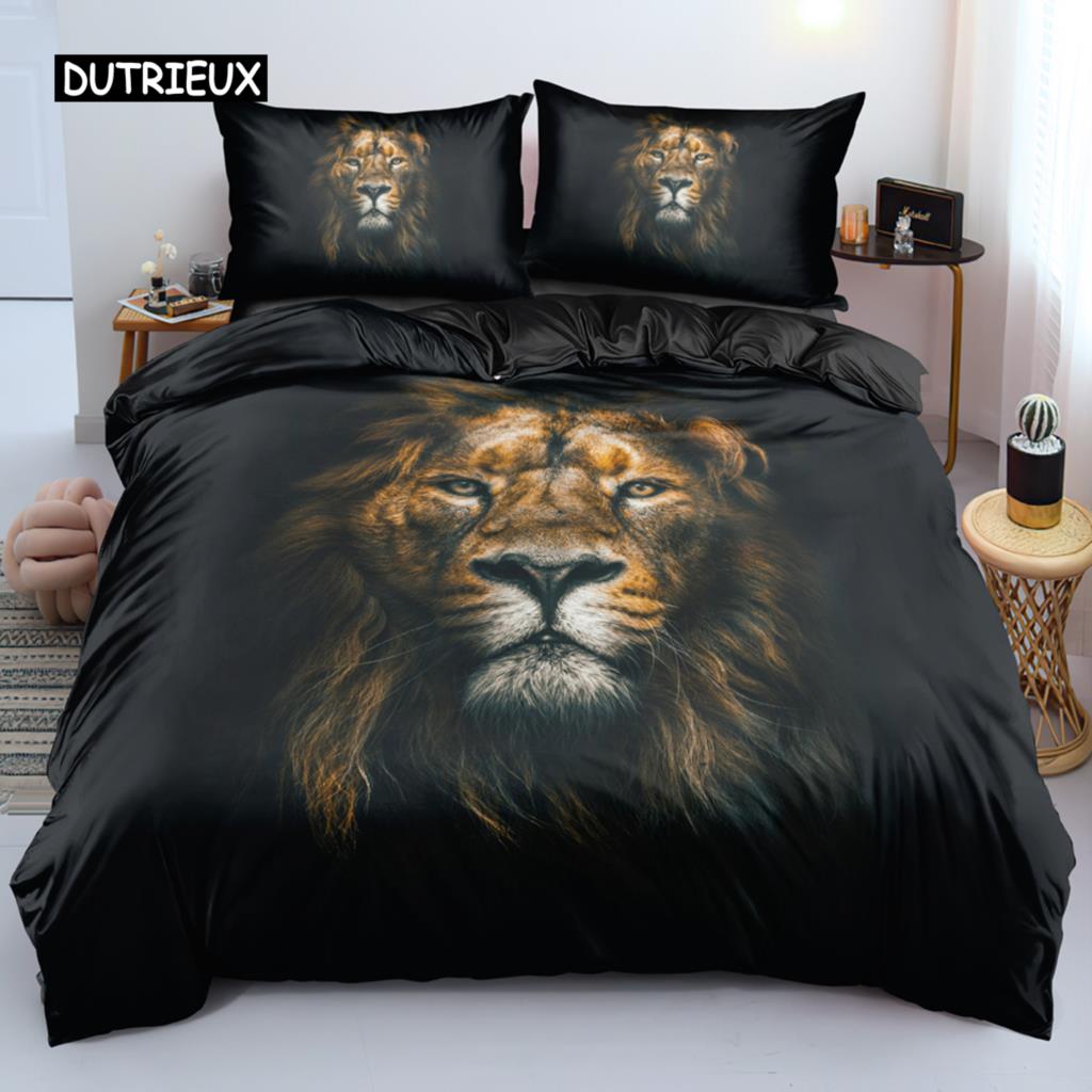 Black Lion Duvet Cover Bed Sheet Pillow Three-Piece Bedding Set