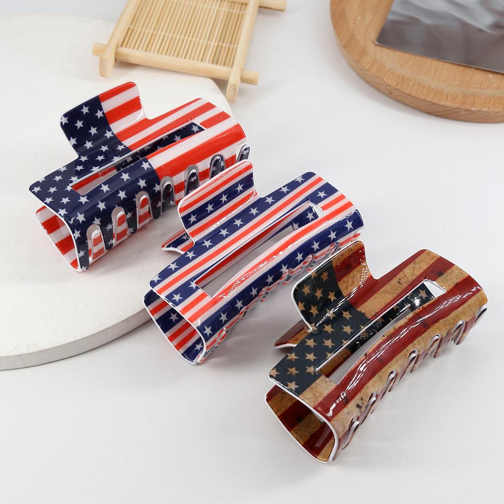 8cm 1pc American Flag Printed Hair Clip Women's Personalized Back of Head Hair Claw Square Holiday Party Hair Accessory