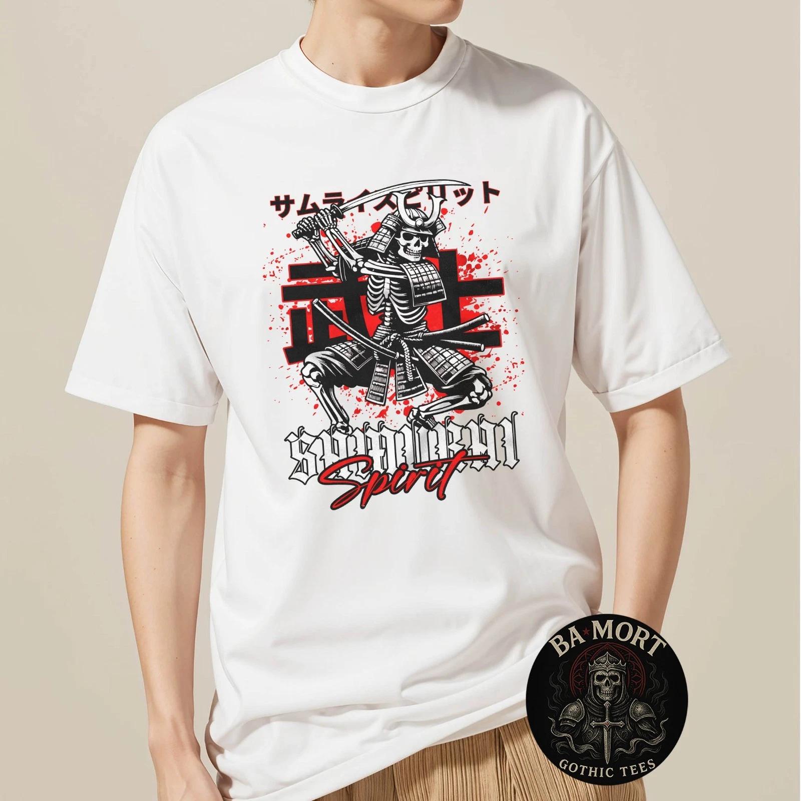 Skull Samurai Skeleton Warrior Gothic Graphic 100% Cotton T-shirt Mens Tees Top S