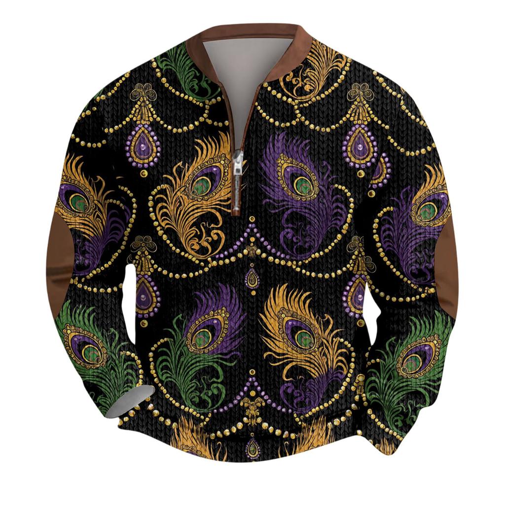 Pánský vánoční svetr Mikiny na zip Vintage pletený Grafická mikina Karnevalový Stojáček Pulovr