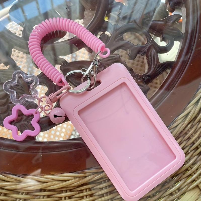 2 Pack Plastic Sliding Card Holders with Cute Star Charms, Muted Colors for Bus Cards, Campus Cards and Work ID Badges