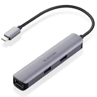 ELECOM USB Hub Docking Station with HDMI 4K 3 USB and LAN Port for Macbook iPad and More DST-C17SV/EC 5-in-1 Type-C Port, Support, 3.0 Ports, Macbook,