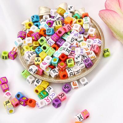 50 Stück 7x7mm Würfel Sternbild Perlen Charms Spacer Lose Perlen zur Schmuckherstellung