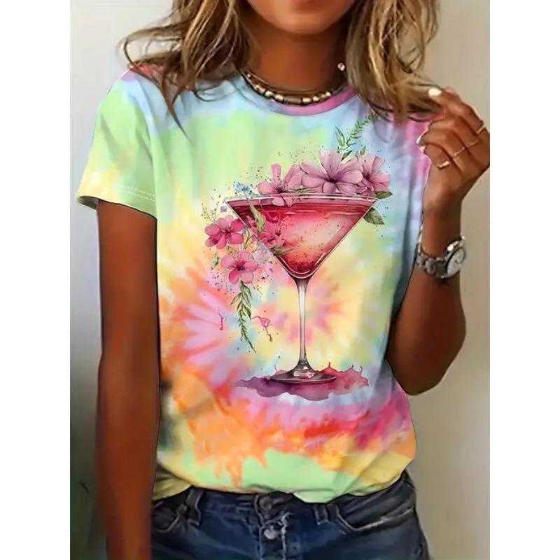 Women's Summer Casual Versatile Design 3D Printed Round Neck Short Sleeved T-shirt