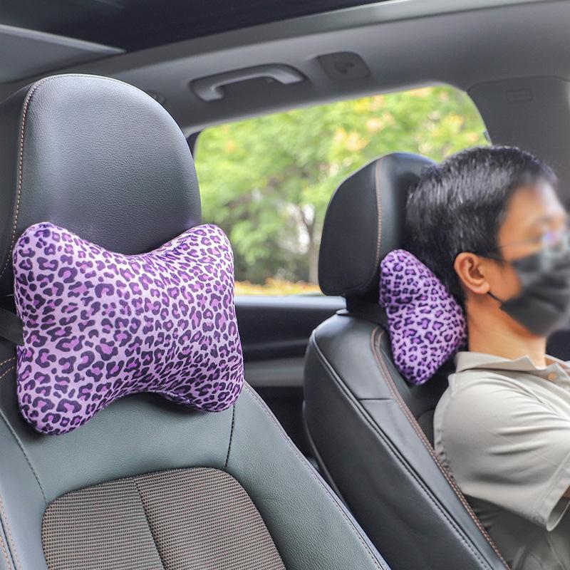 Leopard Print Car Headrest Neck Pillow Auto Seat Support Cushion Interior Decor