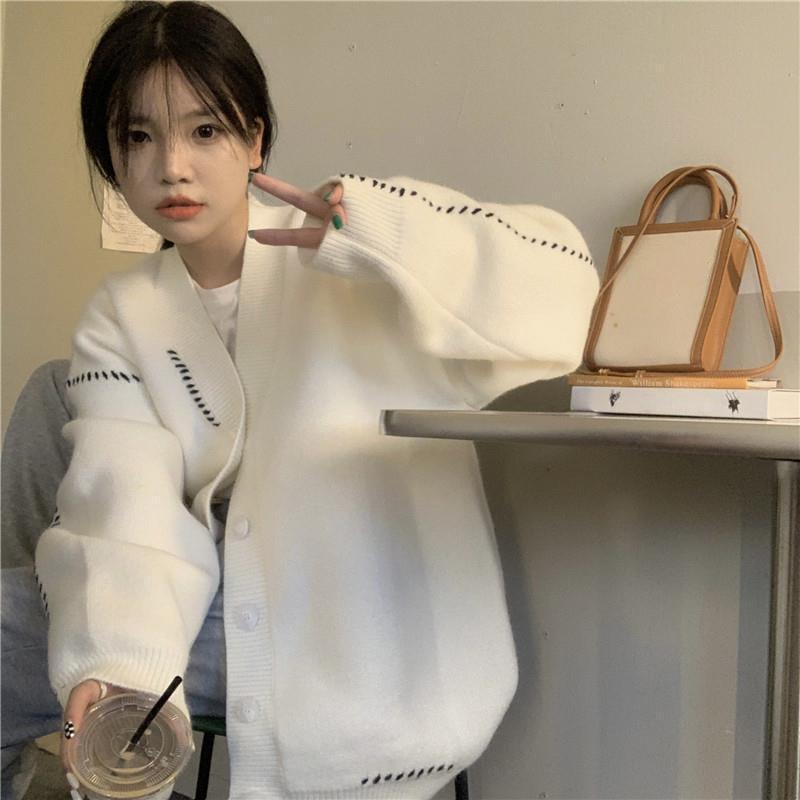 Cardigans Lazy Wind Soft Waxy Sweet College Style Sweater Cardigan Female Student Korean Style Loose Wear Outer Coat