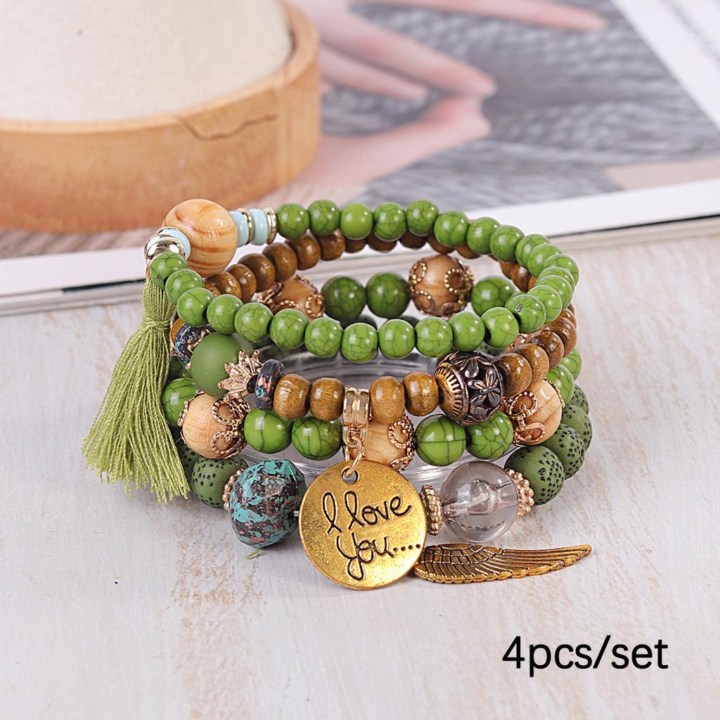 JYL TS Bracelet  Bohemian Layered en Bead Elastic Promotes Grounding & Calm