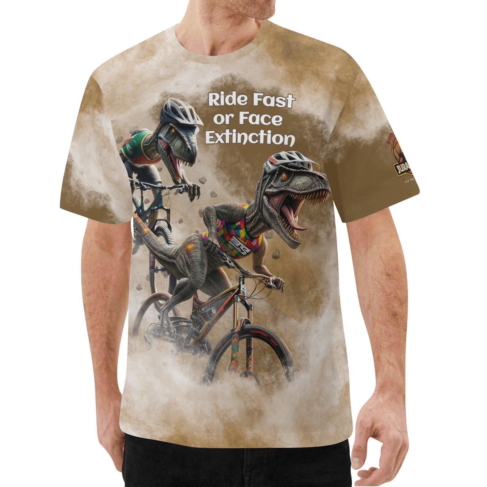 Raptor Cycling Jersey Tee: Funny MTB Dinosaur Shirt M