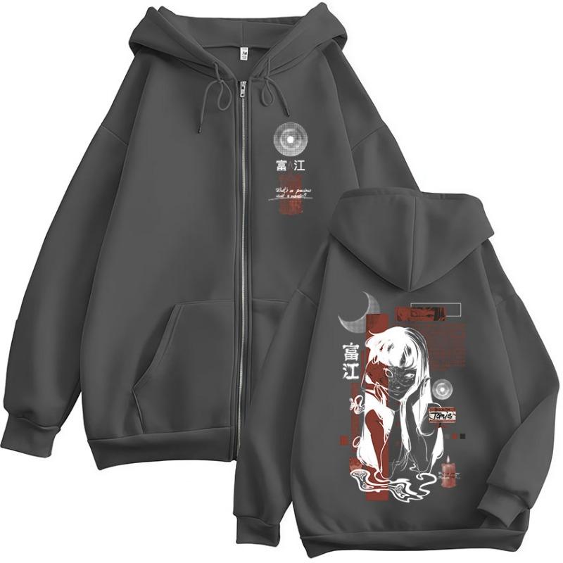 Tomie Junji Ito Anime Manga Gotico Felpe con Cappuccio e Zip Uomo Casual Felpe con Cappuccio e Zip Maniche Lunghe Pullover Moda Hip Hop