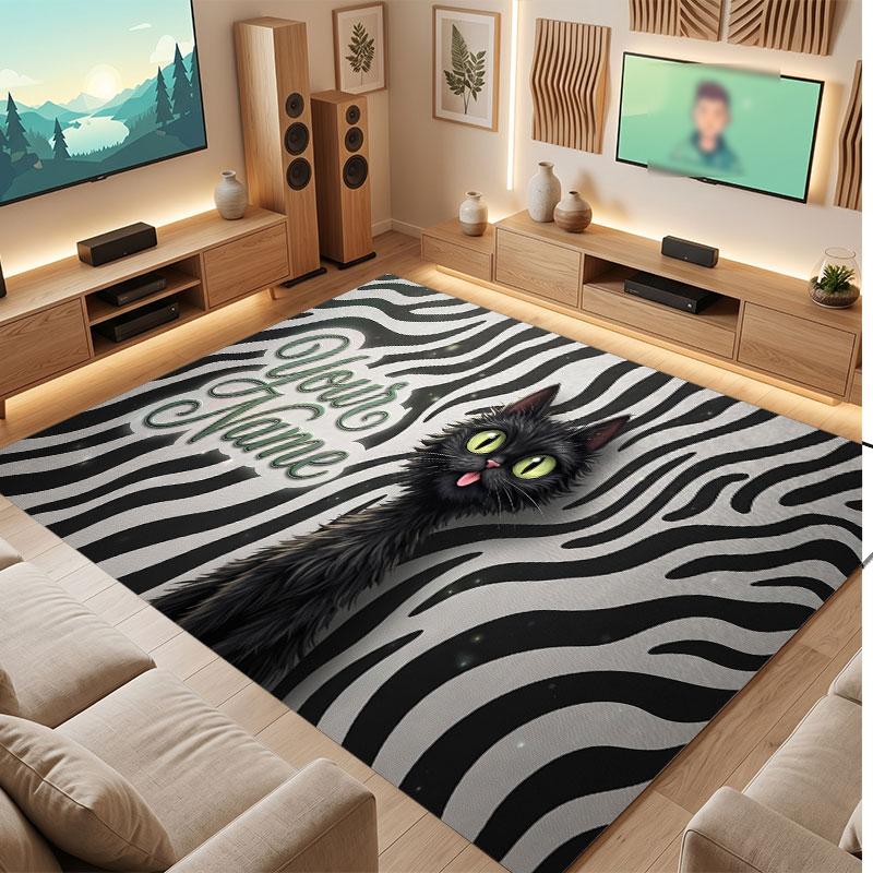 Cat Theme Crystal Velvet Floor Rug Personalized Custom Name Text Warm Carpet Home Decoration