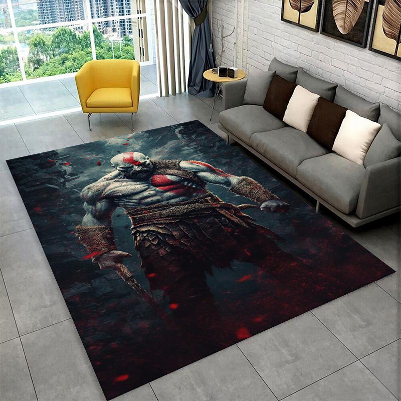 Retro God of War Game Kratos Carpet Rug for Bedroom Living Room Sofa Playroom Doormat Home Decor,Kid Area Rug Non-slip gift