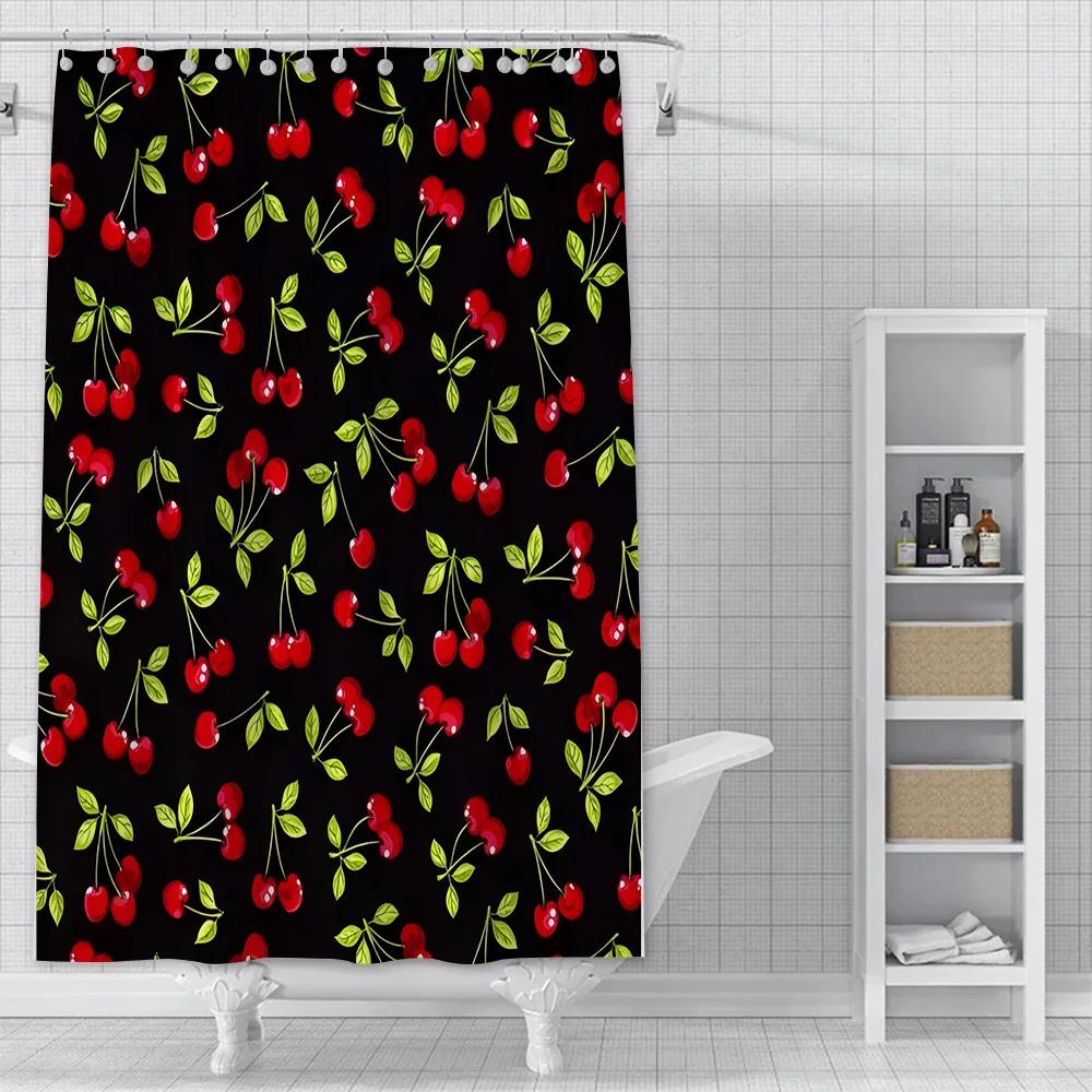 Charming Cherry Shower Curtain - Vibrant Lip & Plaid Designs for Playful Bathroom Décor, Waterproof, Easy Care & Unique Charm