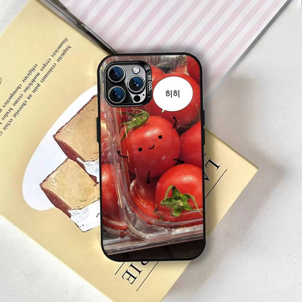 Tomato Fruit Clear Korean Cute ins Phone Case For iPhone 17,16,15,14,13,12,11 Plus,Pro Max,XS,Colored Silver Plated Inside Cover
