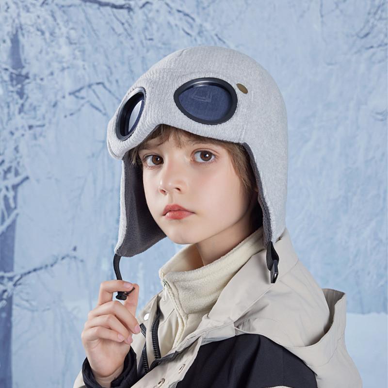 

Winter Childrens Fleece Lined Flight Cap With Windproof Earmuff For Outdoor Play Gray