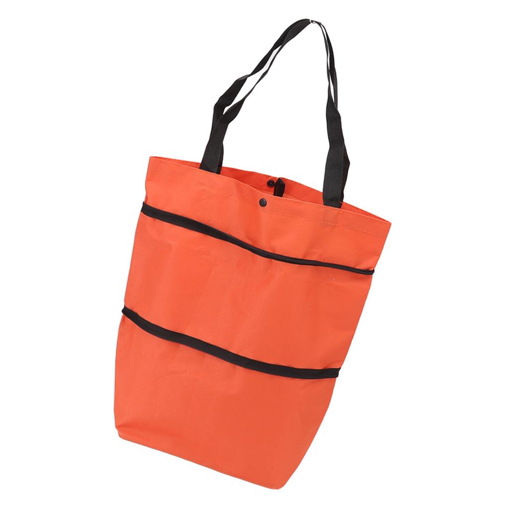 Einkaufswagen Faltbare Tasche Große Kapazität Reißverschlussdesign Oxford-Gewebe mit Rad für Camping Orange