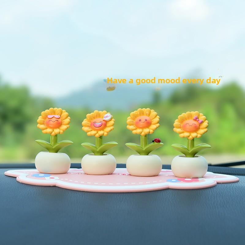 Warme Sonnenblumen-Autodekoration - Niedlicher und beruhigender Blumentopf - Realistische Topfpflanze - Dekoration für die Seitenfenster des Fahrzeugs