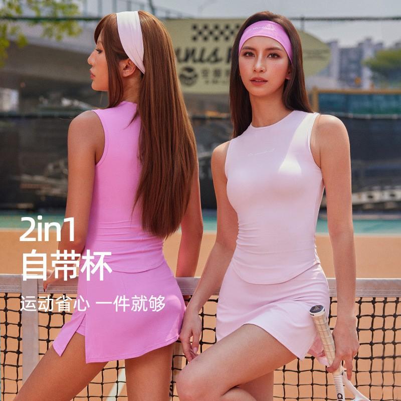 Womens Sleeveless Tennis Dress Set Sporty Skirt Outfit Slim Fit Workout Gym Running