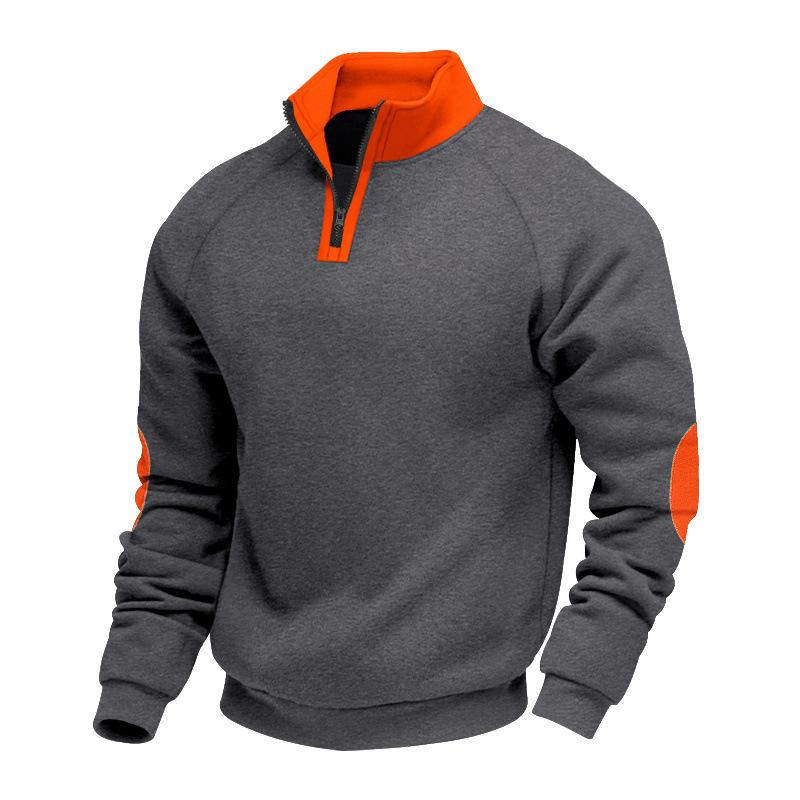 Men S Loose Stand Collar Zip Up Color Block Fleece Lined Casual Sweatshirt