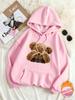 Women's eye-covering teddy bear print hooded sweater autumn and winter velvet loose oversize women's hoodie