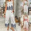 2025 Spring and Summer European and American Cross-Border Leisure Holiday Style Contrast Color Print Waistcoat Top Capri Pants Set Two-piece Set