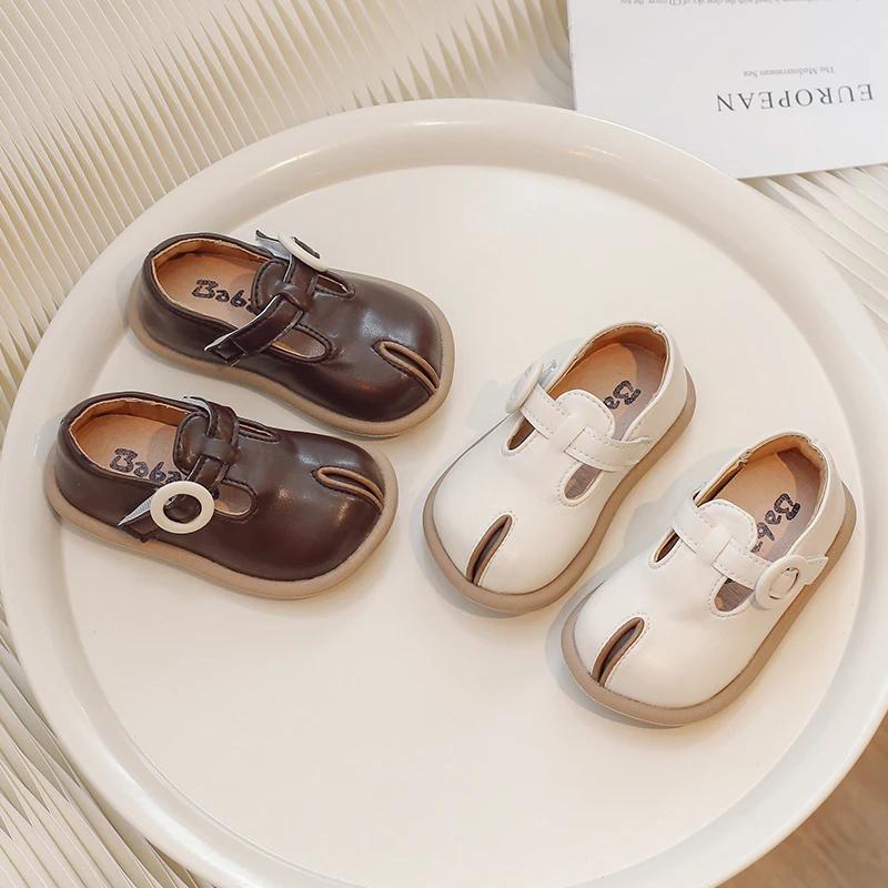 Korean Style Children's Leather Shoes 2024 Spring Fashion Kids Girls Solid Color Single Shoe Soft Non-slip Toddlers Mary Janes