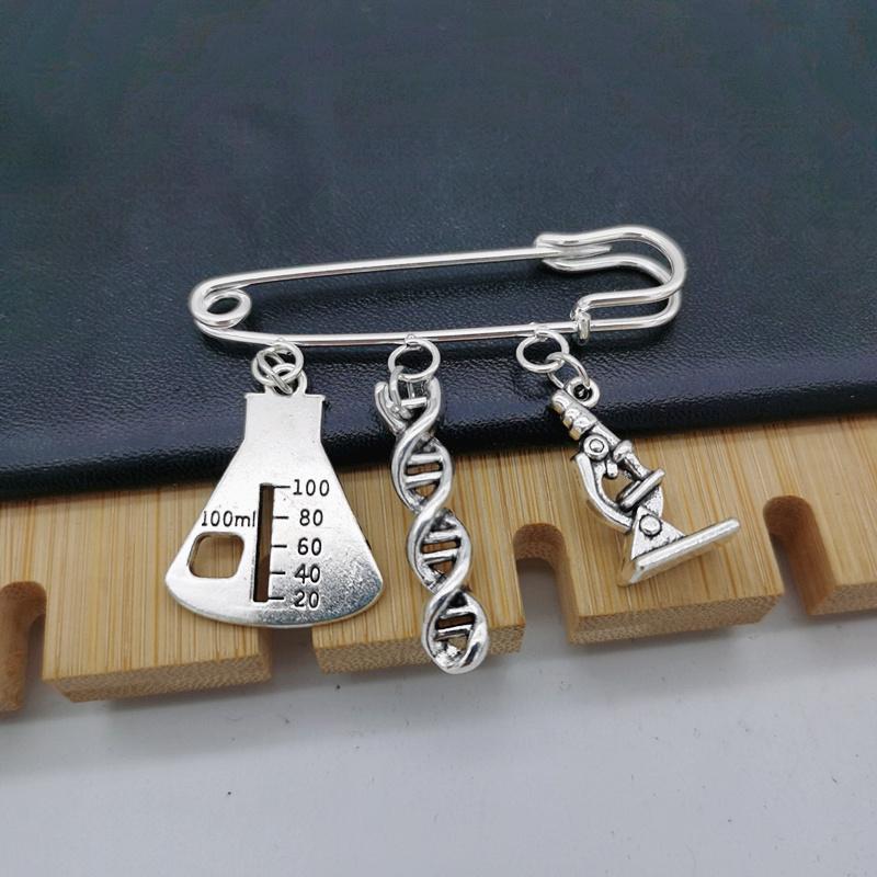 Fashion Creative Brooch Chemical Molecule DNA Microscope Pendant Brooch Students Teacher Party Jewelry Souvenir Gifts