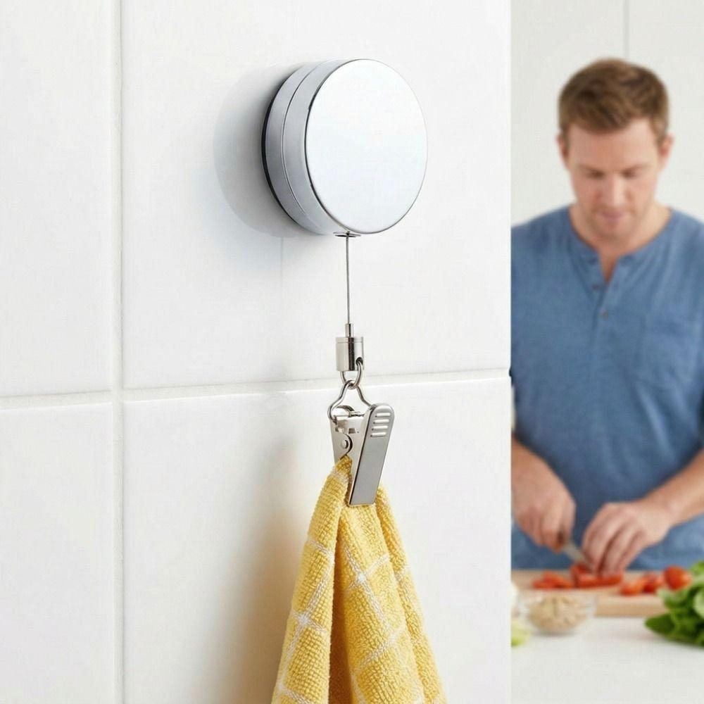 1/2/4pcs Automatic Retractable Towel Rack Self-Adhesive Wall-Mounted Hand Towel Holder Convenient Multifunctional Towel clip
