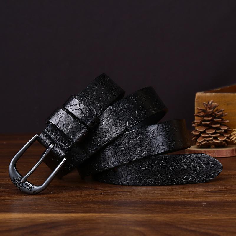 Retro Literary And Artistic Vegetable Tanned First-Layer Cowhide Belt Women S Genuine Leather Fashion And Leisure Personality Guochao Embossed Belt 90cm
