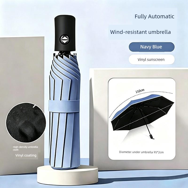 Fully Automatic Folding Umbrella with Black Coating, Business Umbrella, Dual-Use for Sun and Rain, Gift Umbrella, Black Manual Reinforced Umbrella