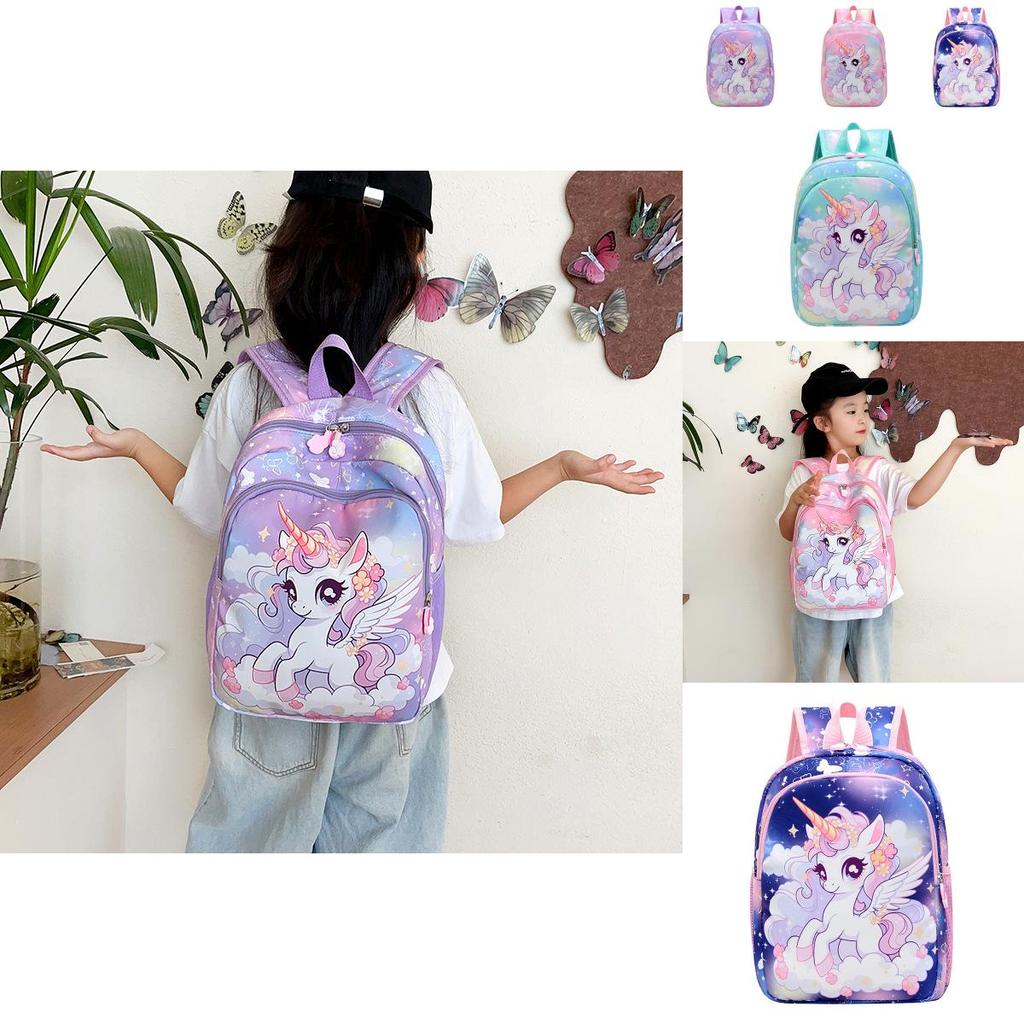 Cute Unicorn Pattern Lightweight Nylon School Backpack For Girls In Bright Colors