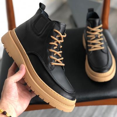 Fashion British Style High Top Boots Men Genuine Leather Ankle Boots Fashion Outdoor Motorcycle Ankle Boots Luxury Brand Platform Boots