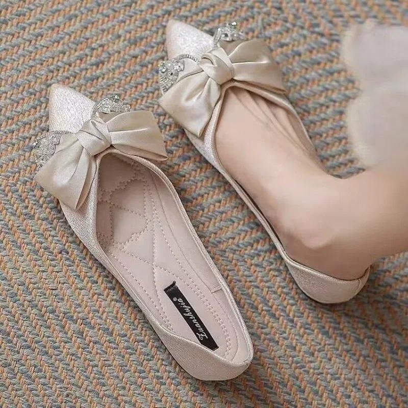 Fashion Slip-on Black Shoes for Women With Crystals Bridesmaid Summer 2025 Popular Promotion Genuine Mark Trend Shoe Young Woman Flats