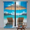 2Pcs Beach Curtain Maldives Scenic Seaside View Sunbeds Under Umbrella Romantic Honeymoon Theme