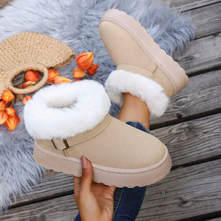 Stivali da neve invernali da donna in pelliccia fodera in peluche staffa per il piede caldi freddo leggeri escursionismo impermeabili antiscivolo bocca pelosa scarpe di cotone