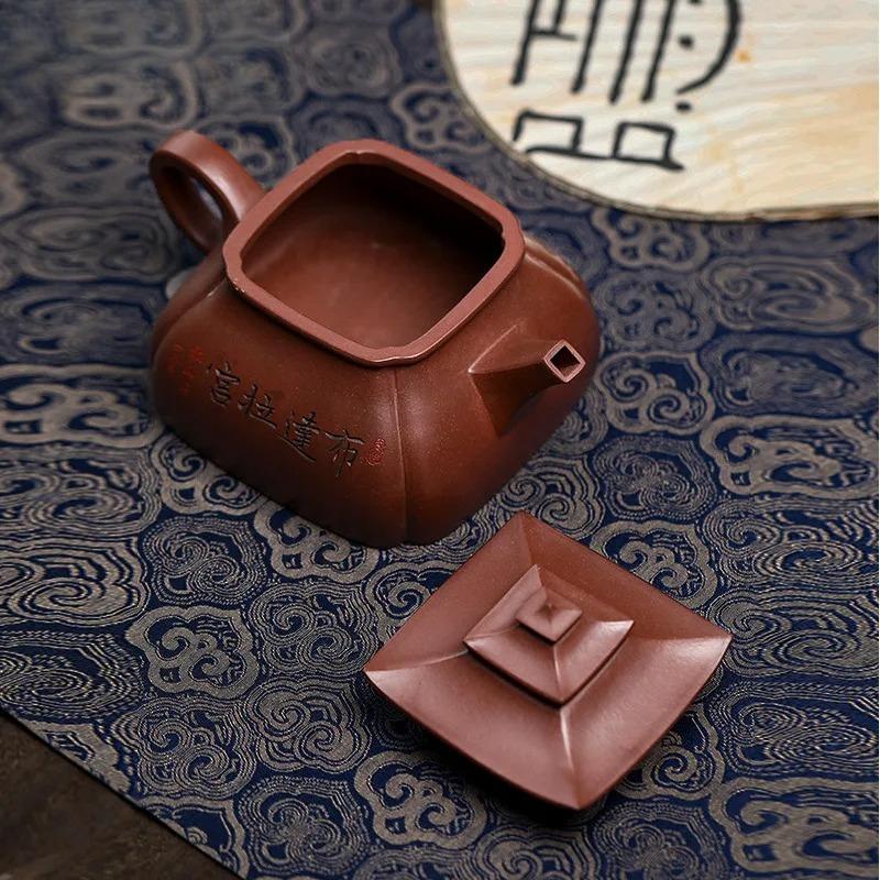 380ml Yixing Purple Clay Teapots Master Handmade Potala Palace Pot Raw Ore Di Cao Qing Mud Tea Soaking Kettle Zisha Tea Set Gift