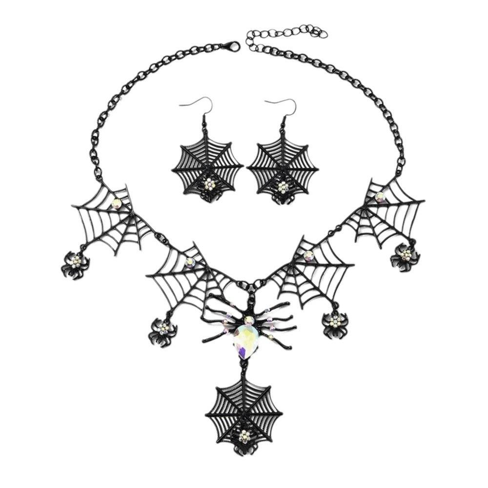 Rhinestone Gothic Spider Necklace Dark Gothic Black Choker Necklace  Witch Costume