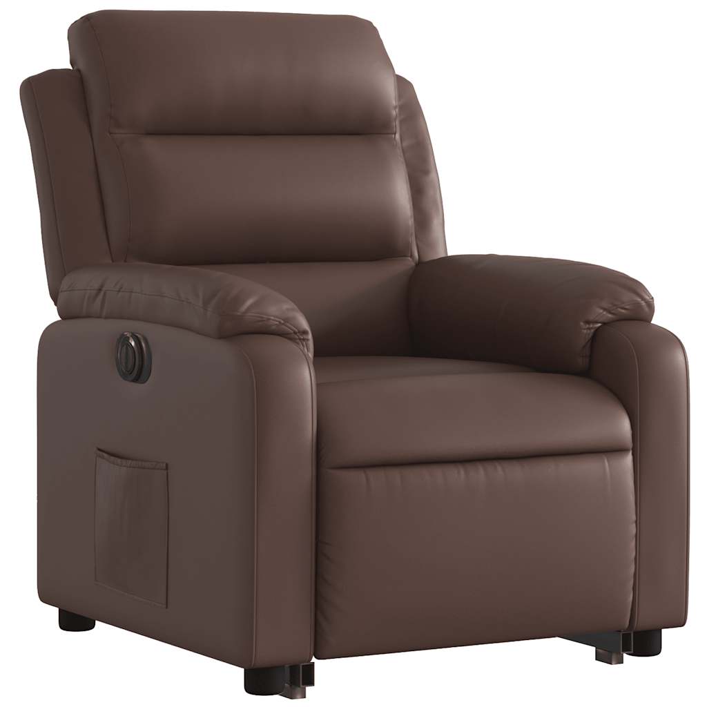 Recliner Chair with Lift Assist Electric Brown Faux Leather