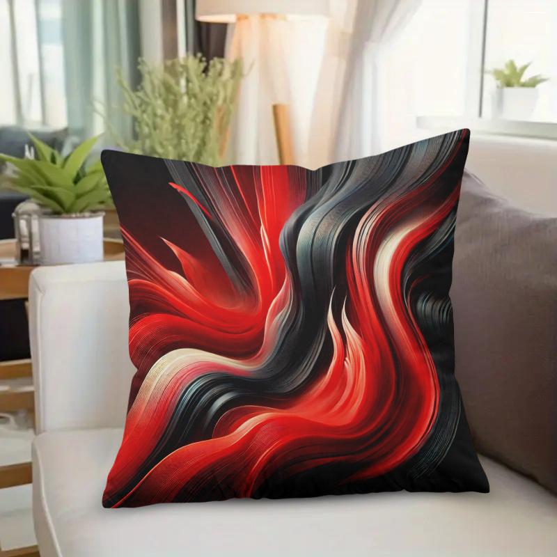 Abstract Art Pillowcase Red Black Fluid Painting Cushion Cover Modern Wavy Throw Pillow Contemporary HomeDecor LivingRoom Accent