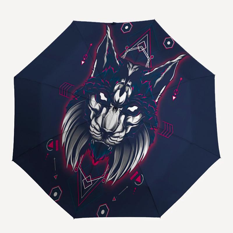 

1pc Wolf Spirit Automatic Open/close, All-Season Portable Folding Umbrella, Travel, Everyday, Formal Events - Compact Luxury Parasol, Outdoor Accessor
