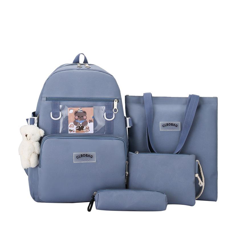 Student school bag Korean version fashion collegiate style backpack four-piece set large capacity set backpack wholesale high capacity